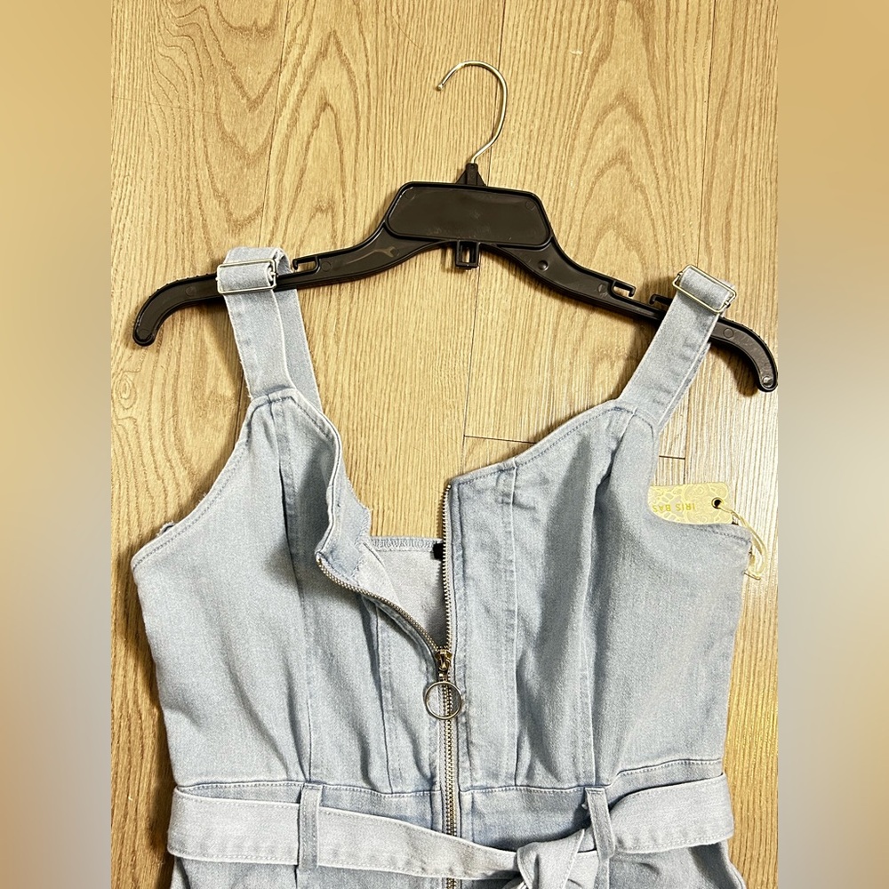 IRIS Basic Womens Denim Jumpsuit Blue Size M Belted Casual One Piece - Picture 8 of 16